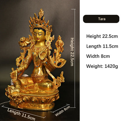 Mythstone Bodhisattva Tara Chenrezig Four-armed Avalokitesvara Protection Copper Gold Plated Statue Decoration