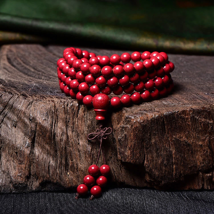 Mythstone 108 Mala Beads Cinnabar Om Mani Padme Hum Pattern Engraved Blessing Bracelet