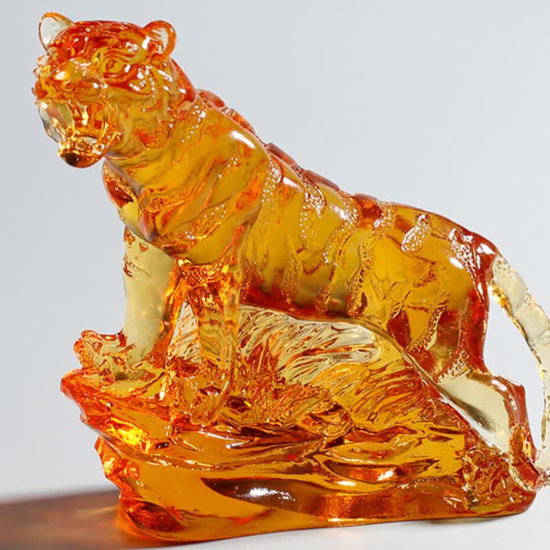 Mythstone Handmade Liuli Crystal Tiger Art Piece Protection Home Decoration