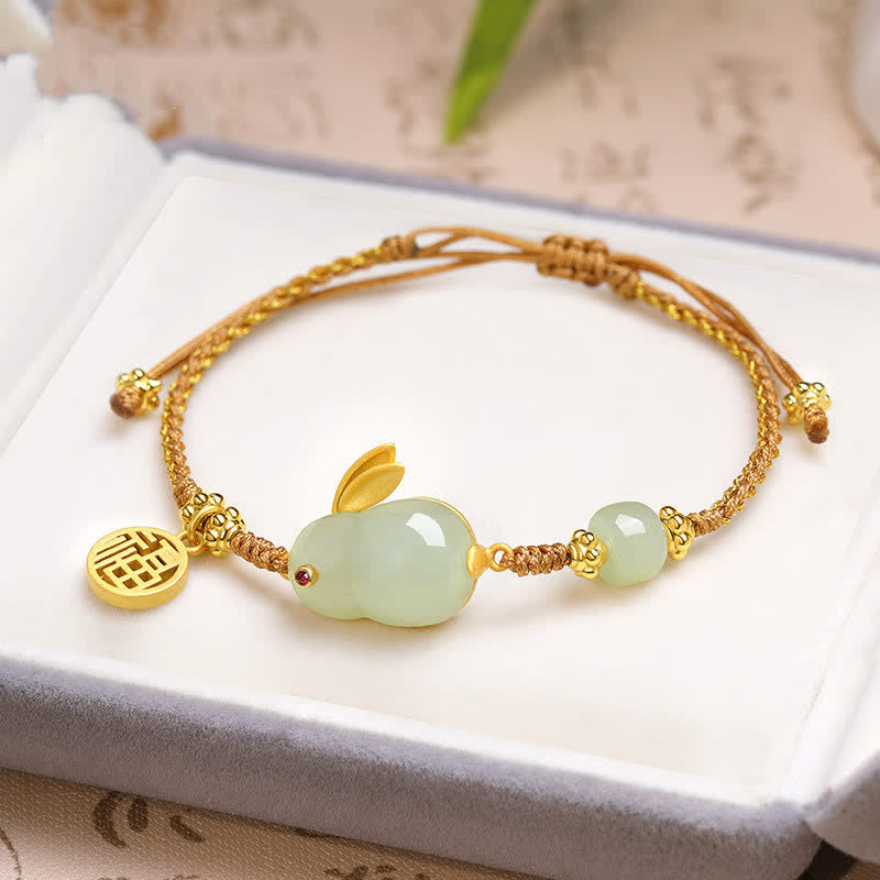 Mythstone Year of the Rabbit Hetian Jade Happiness Blessing Wealth String Bracelet