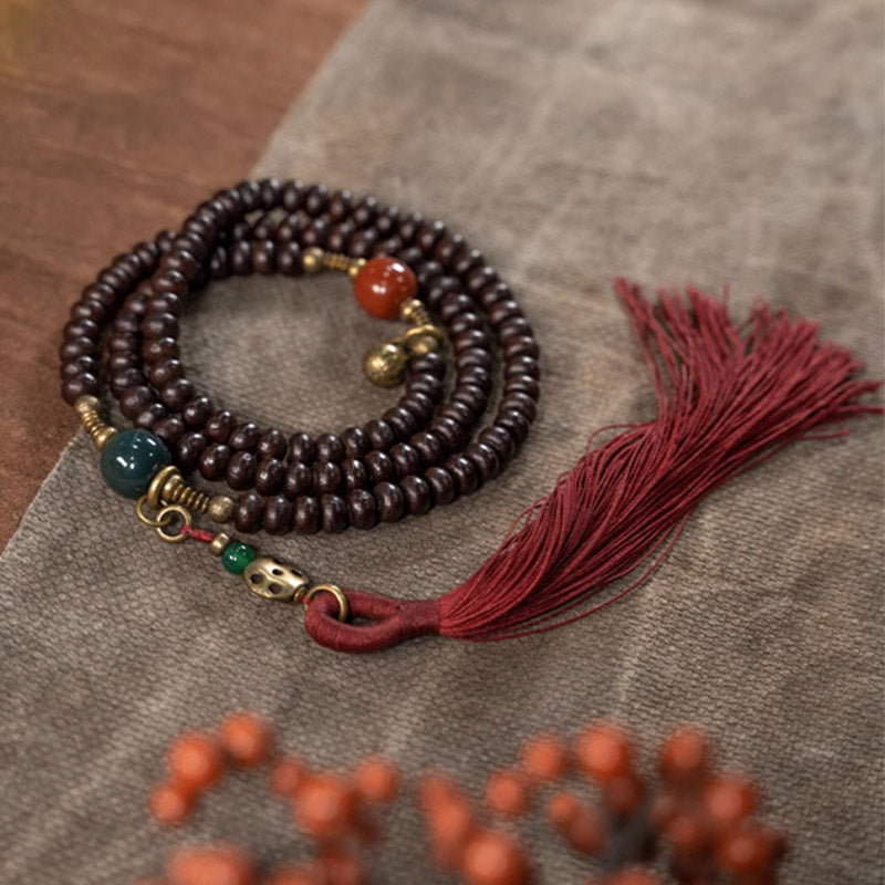 MythStone 108 Mala Beads Natural Tibet Purple Bodhi Seed Auspiciousness Bracelet