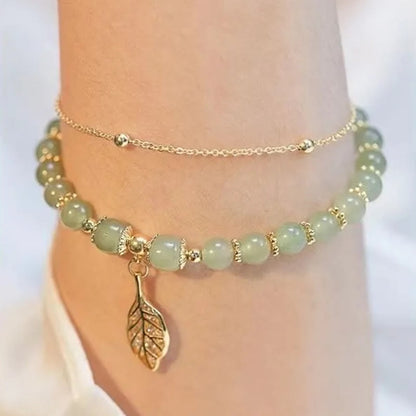 MythStone Jade Leaf Ginkgo Tulip Peanut Fu Character Luck Beaded Bracelet