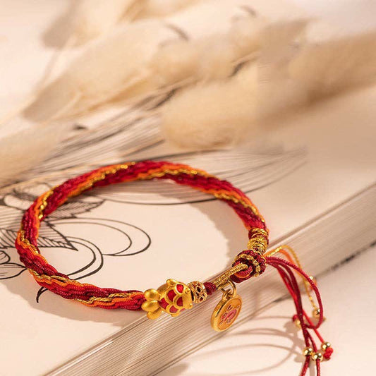 Mythstone Chinese Zodiac Handmade Koi Fish String Protection Reincarnation Knot Braid Bracelet