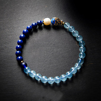 Mythstone Natural Aquamarine Lazurite Fish Healing Bracelet