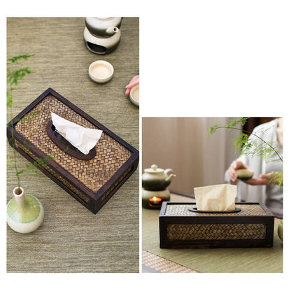 Mythstone Handmade Bamboo Woven Wood Tissue Box Wooden Tissue Holder Wipes Boxes Decoration