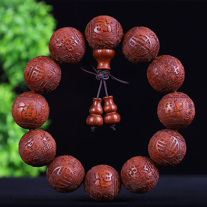 Mythstone Chinese Zodiac Rosewood Ebony Boxwood Copper Coin PiXiu Carved Warmth Bracelet