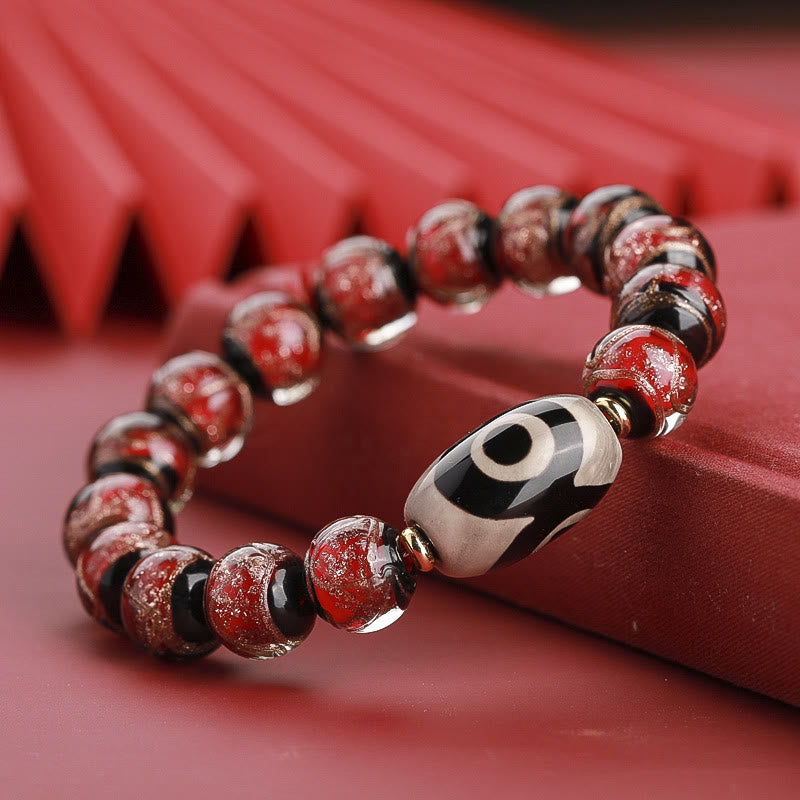 Mythstone Tibetan Nine-Eye Dzi Bead Three-eyed Dzi Bead Liuli Glass Bead Wealth Bracelet