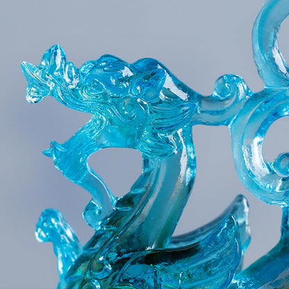 Mythstone Feng Shui Four Symbols Azure Dragon Handmade Liuli Crystal Art Piece Home Office Decoration