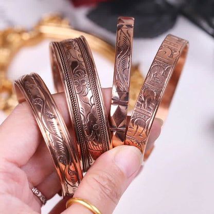 Mythstone Vintage Pattern Luck Balance Copper Cuff Bracelet Bangle