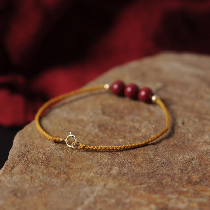 Mythstone 14K Gold Plated Natural Cinnabar Blessing String Braided Bracelet