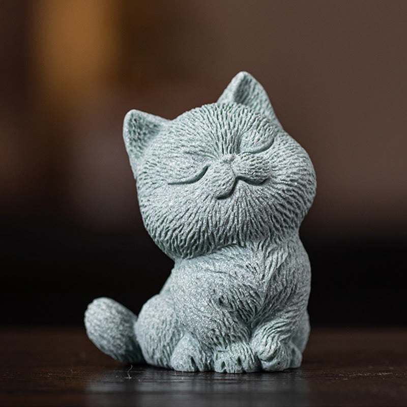 Figura decorativa de escritorio para mascota de té con forma de gato pequeño de Mythstone 