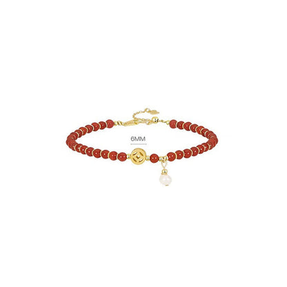 Mythstone 14K Gold Plated Copper Red Agate Copper Coin Confidence Bracelet