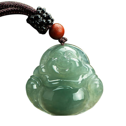 Mythstone Laughing Buddha Jade Abundance String Necklace Pendant