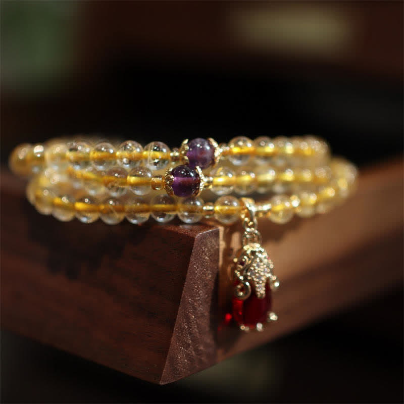 Mythstone Citrine Amethyst PiXiu Prosperity Happiness Protection Bracelet