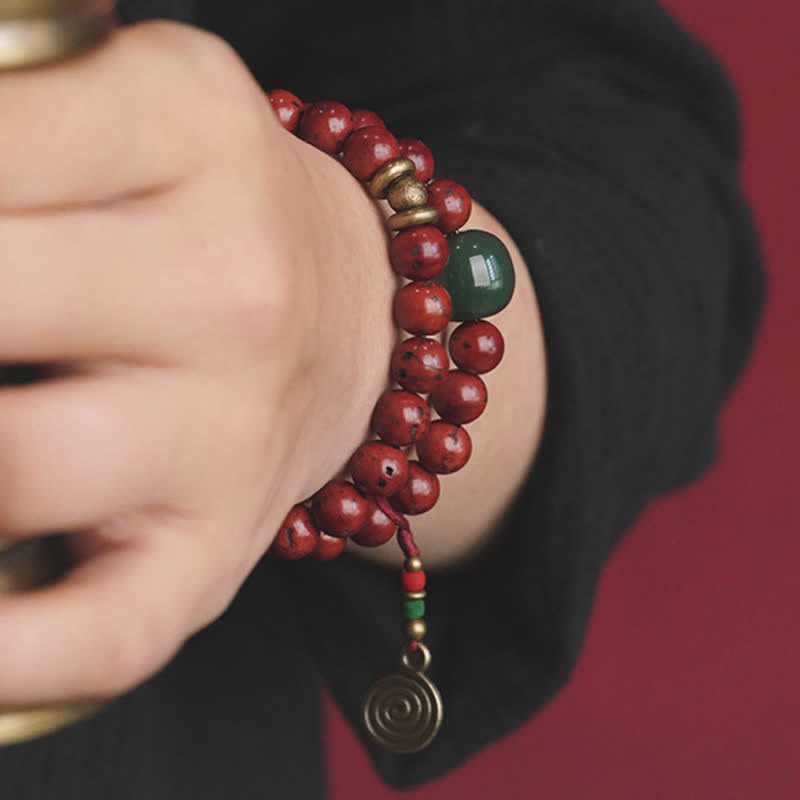 Pulsera de cobre y jade cian con semilla de Bodhi y piedra mitológica para la suerte y la paz 