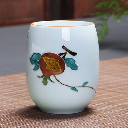 Mythstone Koi Fish Lotus Landscape Dandelion Peony Flower Ceramic Teacup Kung Fu Tea Cup