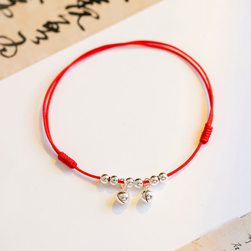 Mythstone 925 Sterling Silver Red String Braid Bell Charm Anklet