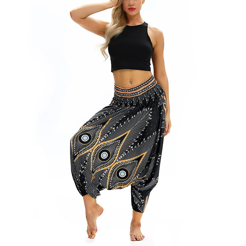 Mythstone Boho Feather Yoga Pants Hippie Harem Trousers Sports Fitness Dance Women's Pants