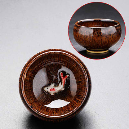 Mythstone Small Koi Fish Kiln Change Chinese Jianzhan Ceramic Teacup Kung Fu Tea Cup 60ml