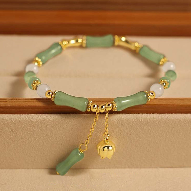 Mythstone Green Aventurine Bamboo Jade Pattern Lily Of The Valley Charm Luck Bracelet