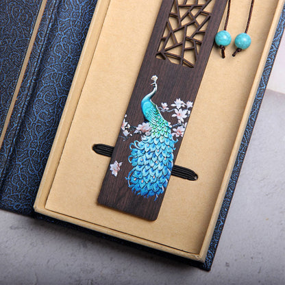 Mythstone Blue Peacock Ebony Wood Bookmarks With Gift Box