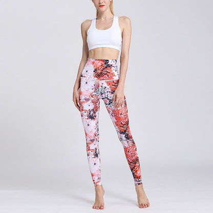 Mythstone Red Pink Flowers Print Sports Fitness Yoga High Waist Leggings Women's Yoga Pants