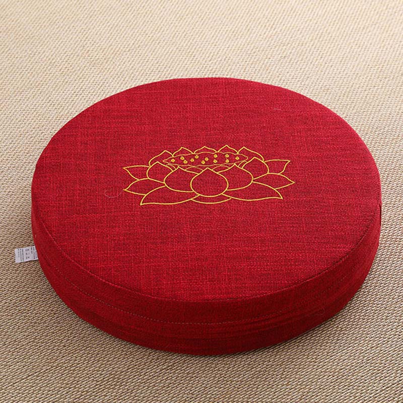 Mythstone Lotus Embroidery Cotton Linen Meditation Seat Cushion