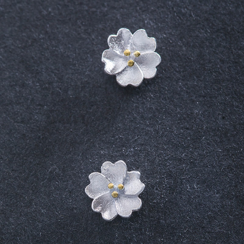 Mythstone 925 Sterling Silver Cherry Blossoms Floral Calm Stud Earrings