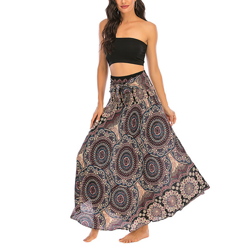 Mythstone Two Style Wear Bohemian Mandala Flower Lace-up Skirt Dress