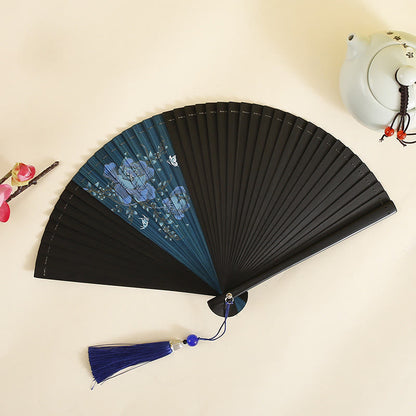 Mythstone Hibiscus Flower Plum Blossom Handheld Bamboo Folding Fan