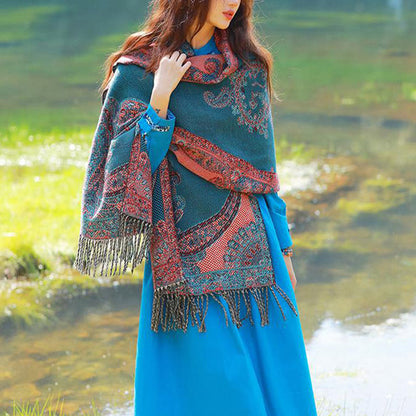 Mythstone Tibetan Vine Leaves Pattern Design Shawl Cozy Travel Scarf Wrap