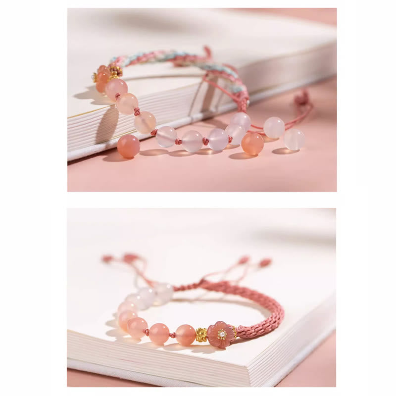 Mythstone Natural Gradient Agate Reincarnation Knot Peach Blossom Wealth Luck Handmade String Bracelet