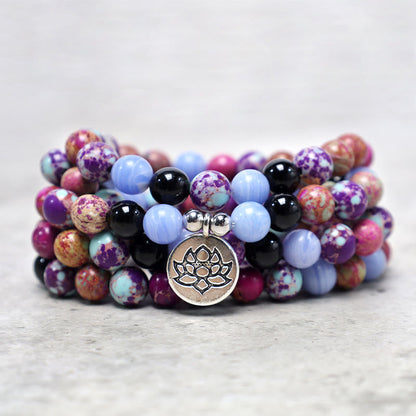 MythStone Natural Purple Miano Real Stone Lotus Mala