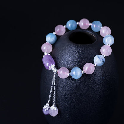 Mythstone 925 Sterling Silver Natural Crystal Purple Mica Stone Aquamarine Amethyst Healing Bracelet