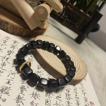 Mythstone Tibetan Ebony Wood Square Beads Peace Calm Bracelet