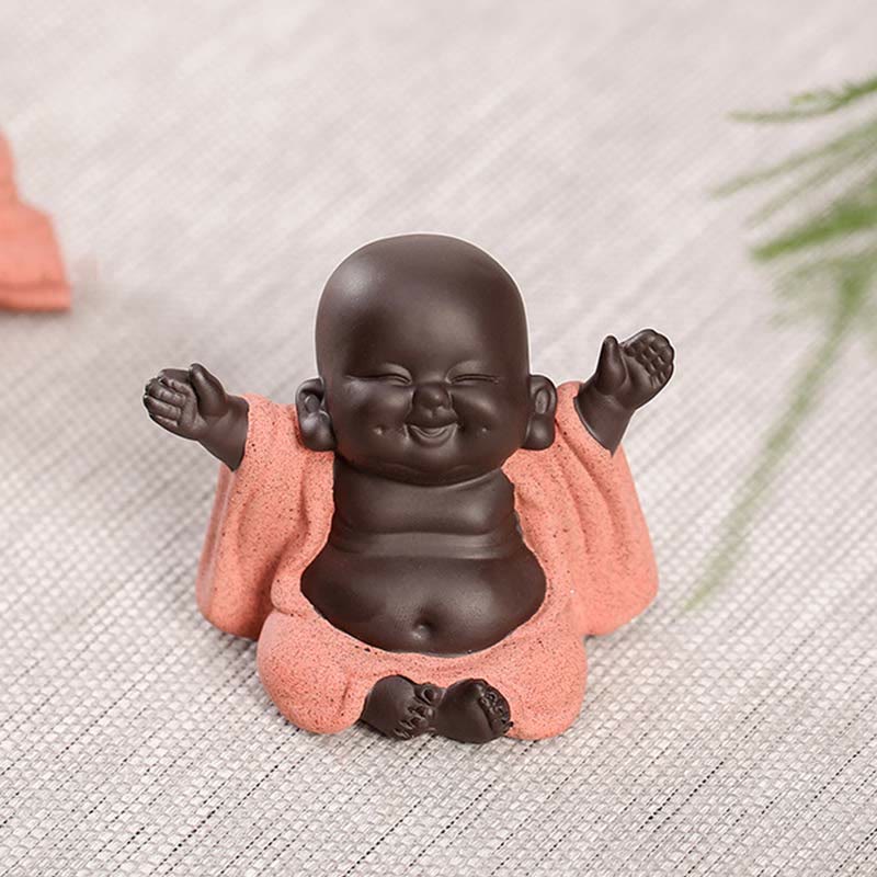 Mythstone Always Smiling Laughing Buddha Wealth Luck Purple Clay Maitreya Statue Decoration