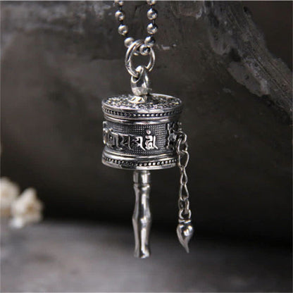 Mythstone 925 Sterling Silver Om Mani Padme Hum Prayer Wheel Purity Rotatable Necklace Pendant