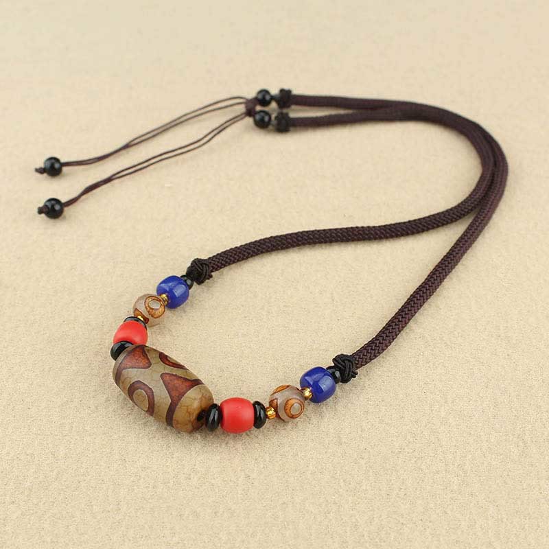 Mythstone Tibetan Nine-Eye Dzi Bead Three-eyed Dzi Bead Protection String Necklaces Pendant