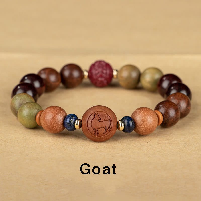 Mythstone Chinese Zodiac Natural Green Sandalwood Protection Bracelet