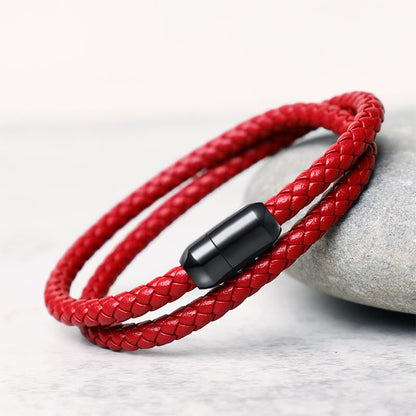 Mythstone Genuine Leather Red String Protection Magnetic Buckle Bracelet