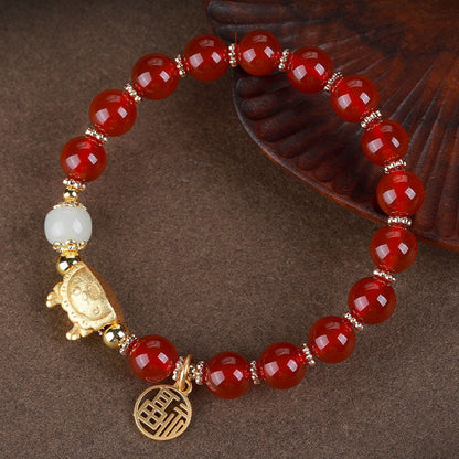 MythStone Year Of The Dragon Red Agate Gray Agate Dumpling Luck Fu Character Bracelet