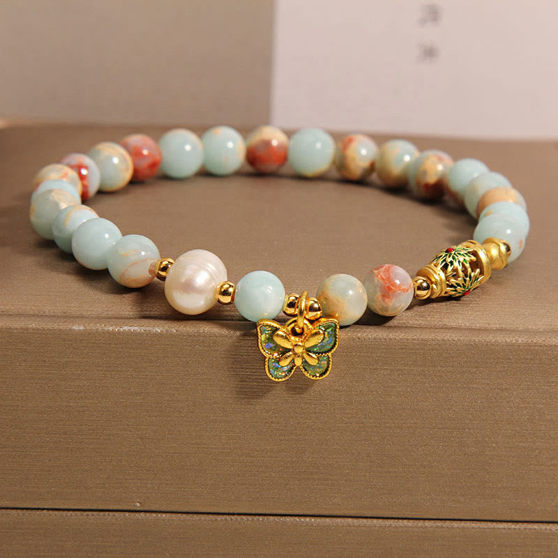 Mythstone Shoushan Stone Pearl Butterfly Wealth Bracelet