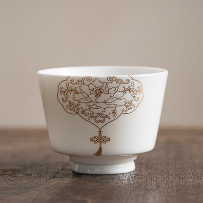 Mythstone Lotus Flower Leaf Mountain Pavilion Elk Peony Ceramic Teacup Kung Fu Tea Cup