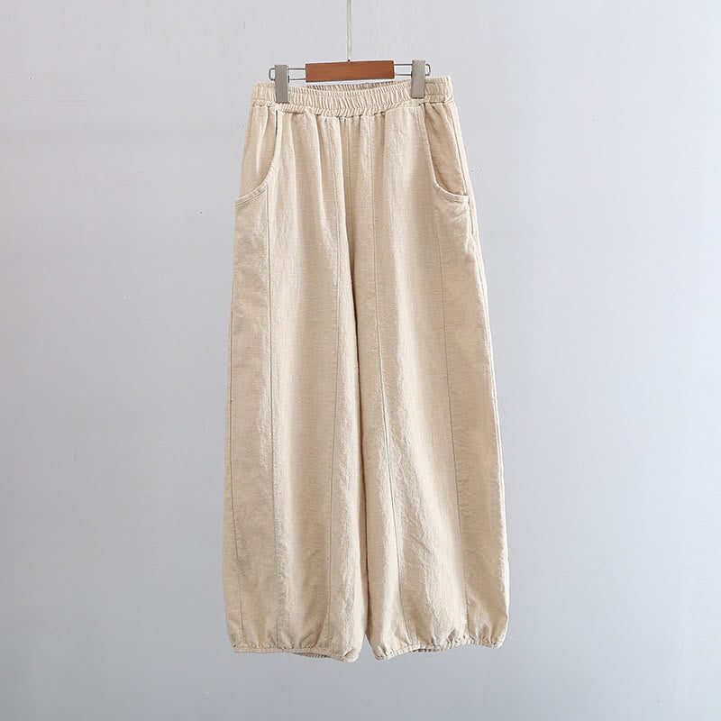 Mythstone Ramie Linen Flexible Waistband Yoga Harem Pants With Pockets