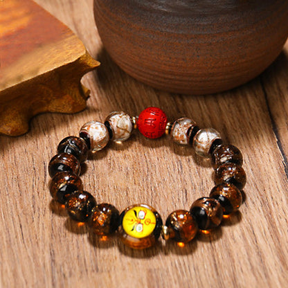 Pulsera de protección del zodíaco chino con cuentas de vidrio de Liuli Thangka tibetano de los cinco dioses de la riqueza