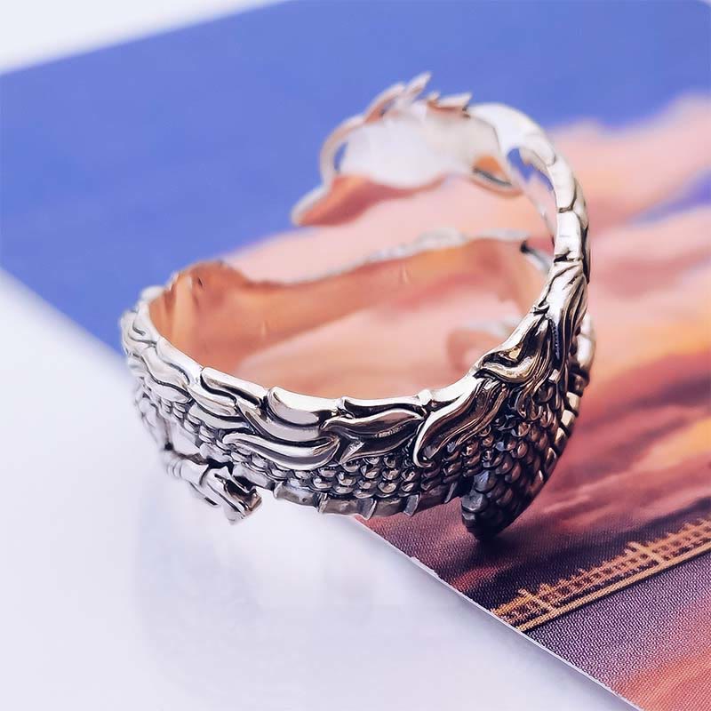 Mythstone Vintage Dragon Pattern Protection Ring