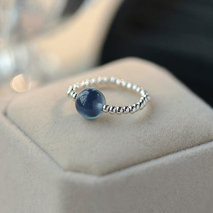 Mythstone 925 Sterling Silver Blue Candy Agate Healing Bead Ring