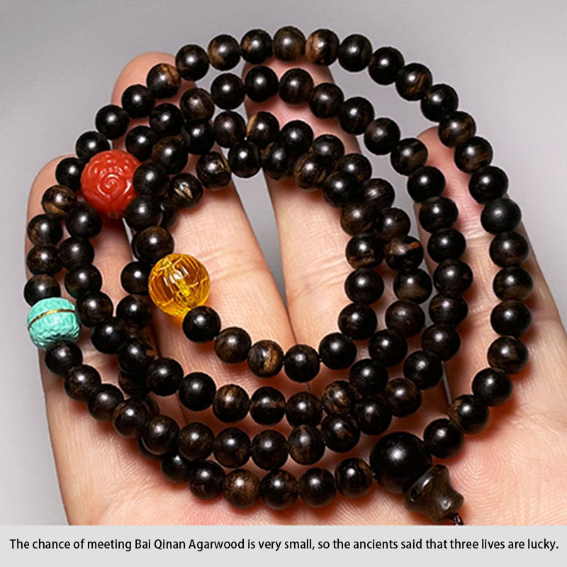 Mythstone Nha Trang Bai Qinan Agarwood Turquoise Amber Red Agate Strength Meditation Bracelet