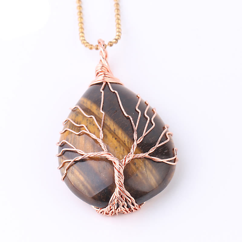 Mythstone Natural Quartz Crystal Tree Of Life Healing Energy Necklace Pendant