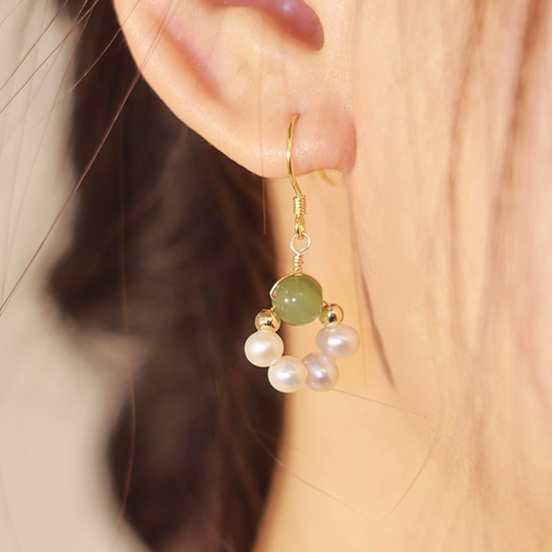 Mythstone Cyan Jade Pearl Bead Luck Drop Earrings